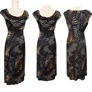 Womens 10 Sheath Dress Cowl Neck Slinky Knit Abstract Animal Print Career Office